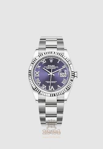Rolex Datejust Watch 126234-0022 36 mm Stainless steel White gold Case Purple Dial