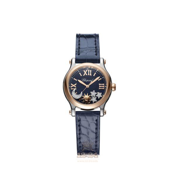 Chopard Happy Sport Watch 278573-6027 30 mm Stainless steel Pink gold Case Dark blue Dial