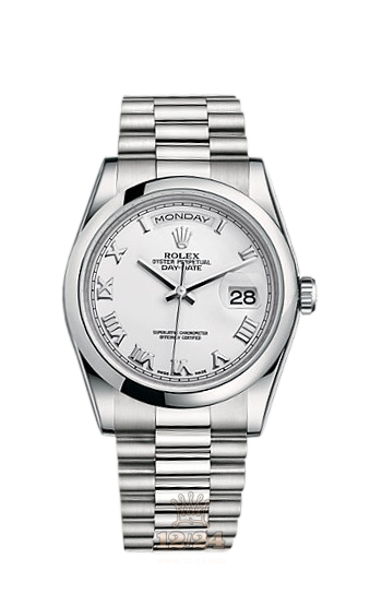 Rolex Day-Date Watch 118206-0041 36 mm Platinum Case White Dial