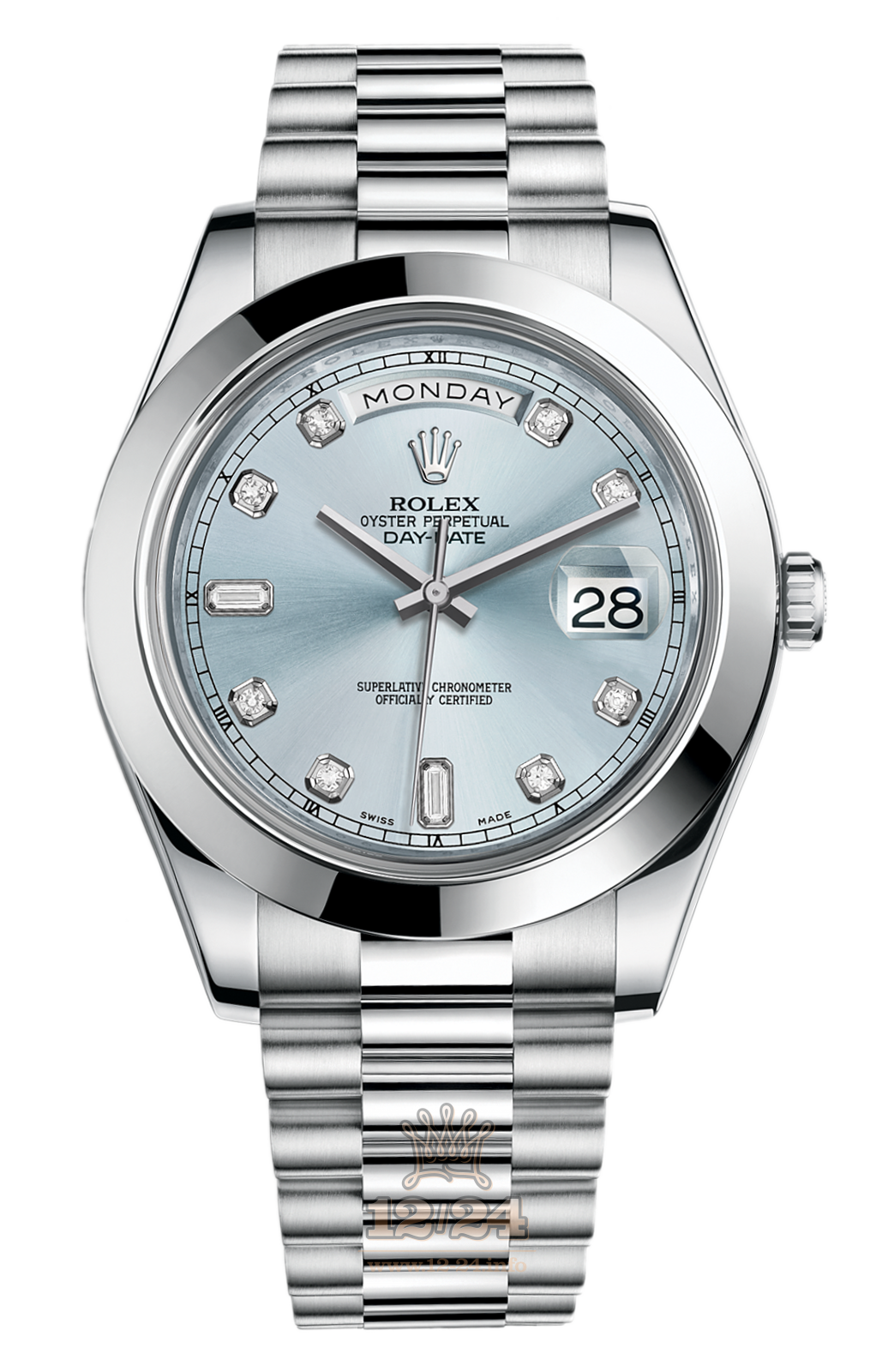 Rolex Day-Date II Watch 218206-0009 41 mm Platinum Case Silver Blue Dial