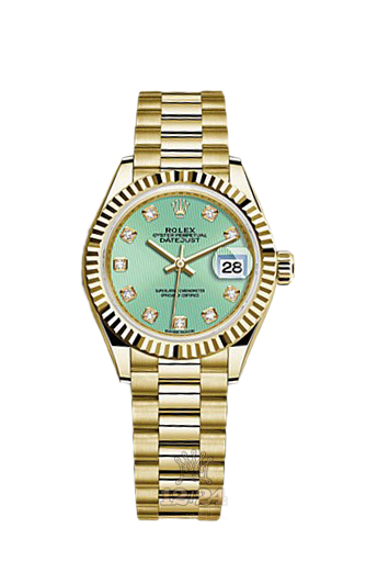 Rolex Datejust Watch 279178-0027 28 mm Yellow gold Case White Green Dial