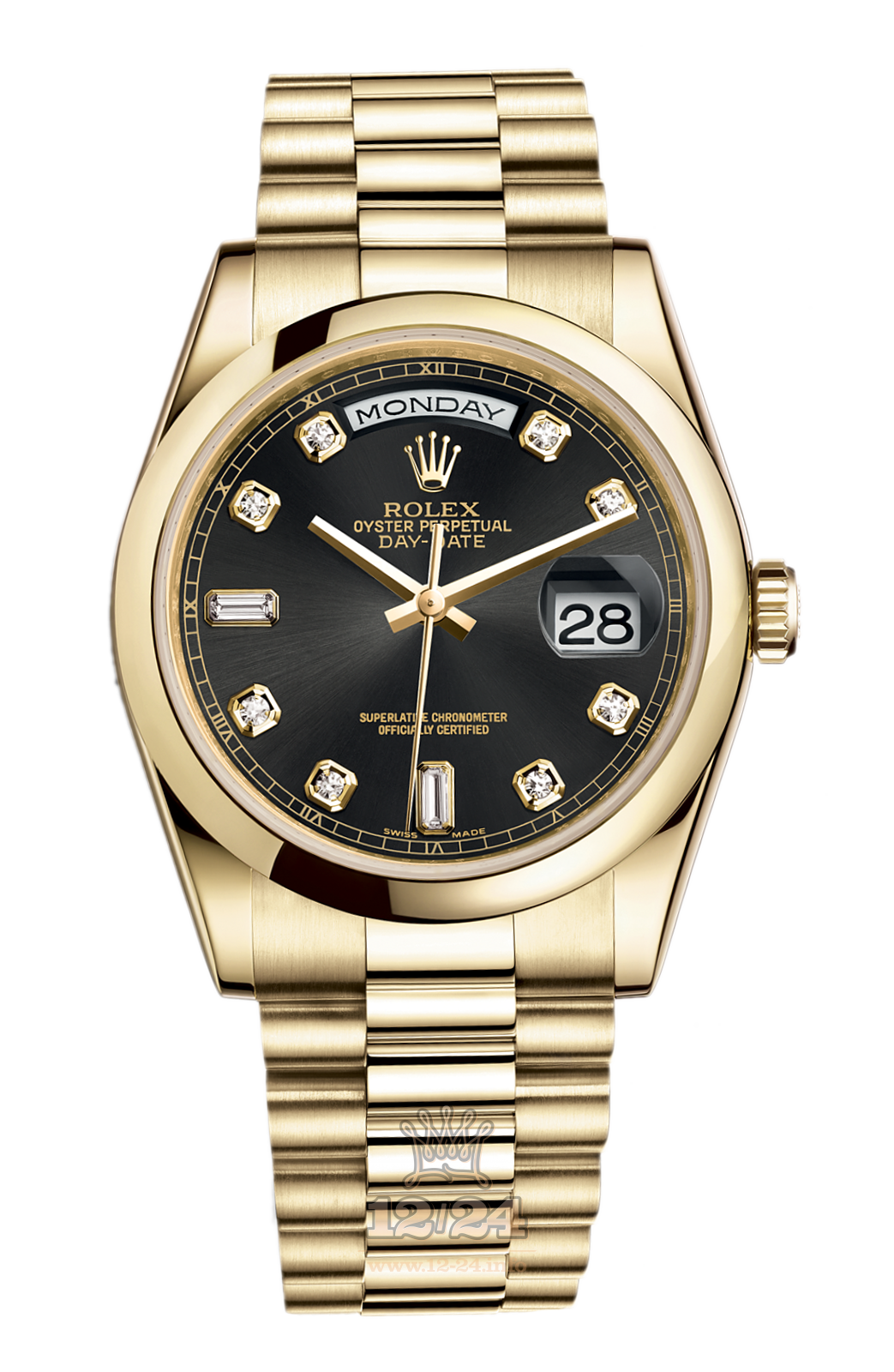 Rolex Day-Date Watch 118208-0118 36 mm Yellow gold Case Black Dial