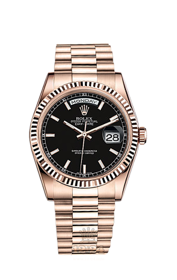 Rolex Day-Date Watch 118235f-0004 36 mm Pink gold Case Black Dial