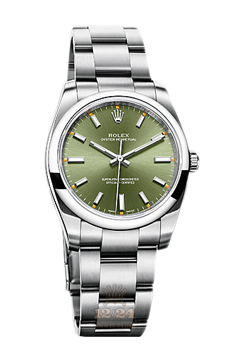 Rolex Oyster Perpetual Watch 114200-0021 34 mm Stainless steel Case Green Dial