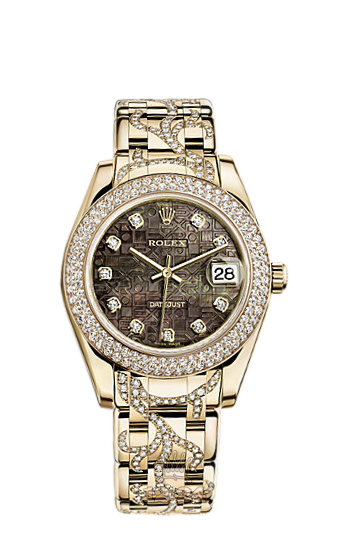 Rolex Pearlmaster Watch 81338-0037 34 mm Yellow gold Case Black Dial