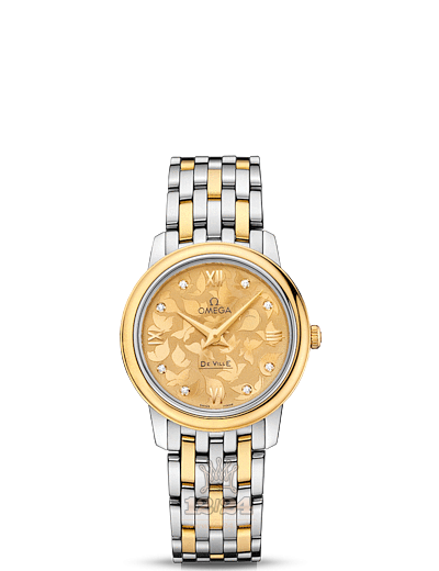 Omega Prestige Watch 424.20.27.60.58.002 27 mm Steel / Yellow gold Case Golden Dial