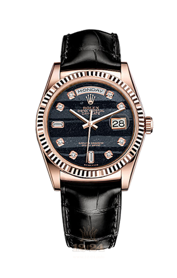 Rolex Day-Date Watch 118135-0082 36 mm Pink gold Case Black Dial