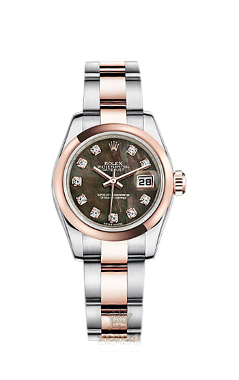 Rolex Lady-Datejust Watch 179161-0038 26 mm Steel / Pink gold Case Black Dial
