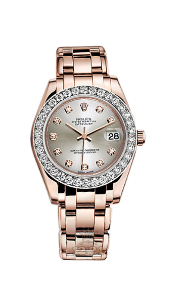 Rolex Pearlmaster Watch 81285-0021 34 mm Pink gold Case Silver Dial