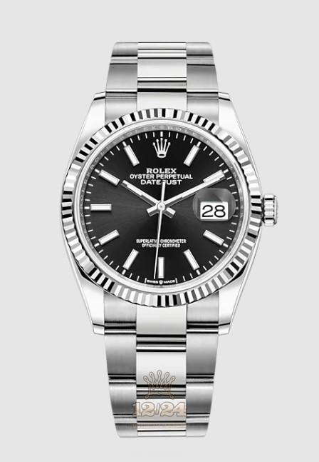 Rolex Datejust Watch 126234-0016 36 mm Stainless steel White gold Case Black Dial