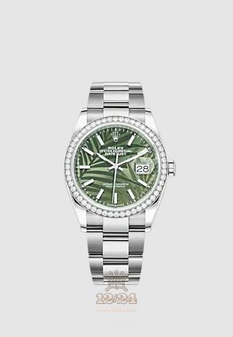 Rolex Datejust Watch 126284rbr-0040 36 mm Stainless steel White gold Case Green Painted Dial