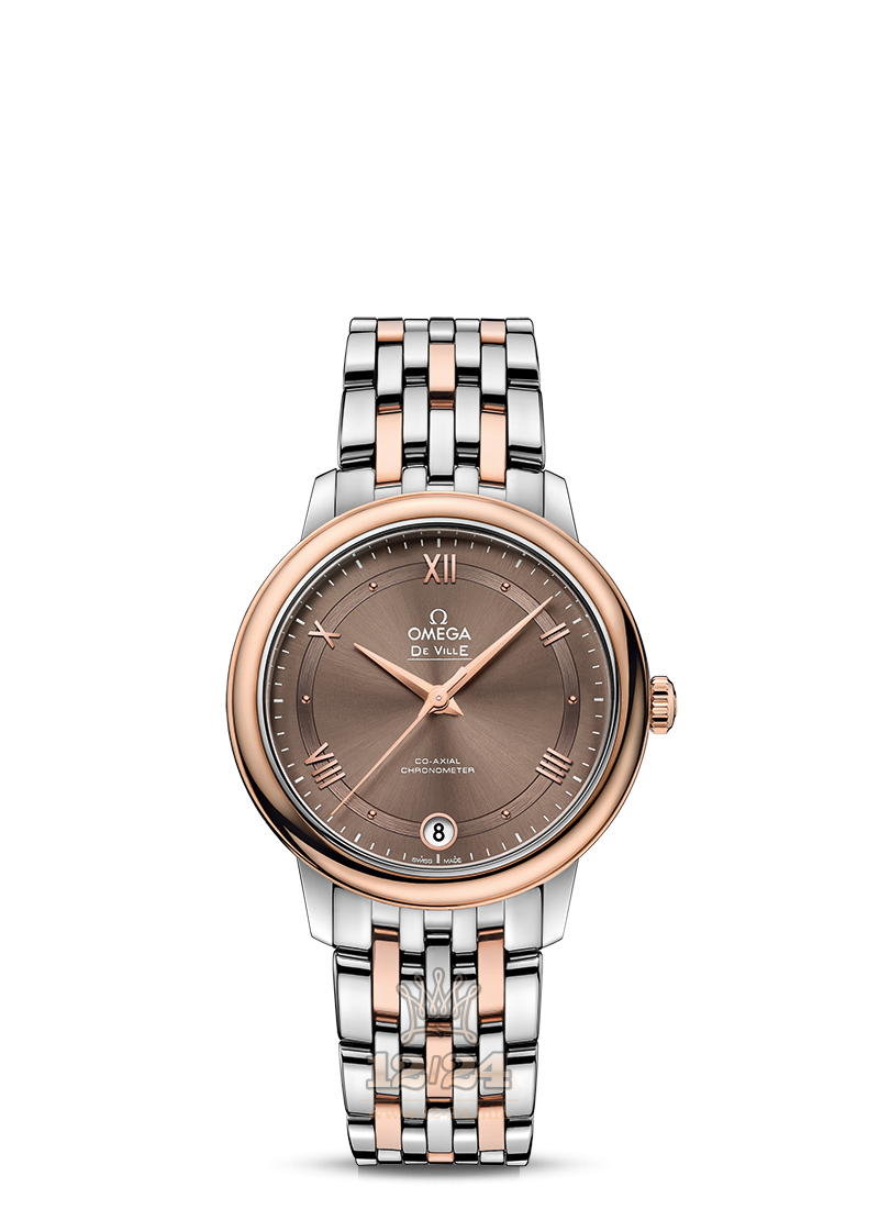 Omega Prestige Watch 424.20.33.20.13.001 33 mm Steel / Pink gold Case Brown (chocolate) Dial