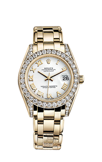 Rolex Pearlmaster Watch 81158-0041 34 mm Yellow gold Case White Dial