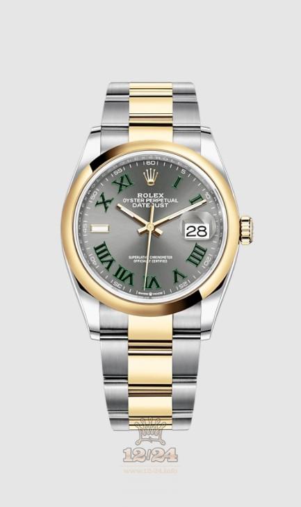 Rolex Datejust Watch 126203-0036 36 mm Stainless steel Yellow gold Case Gray Dial
