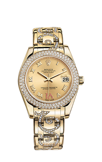 Rolex Pearlmaster Watch 81338-0130 34 mm Yellow gold Case Golden Dial