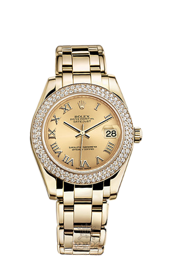 Rolex Pearlmaster Watch 81338-0073 34 mm Yellow gold Case Golden Dial