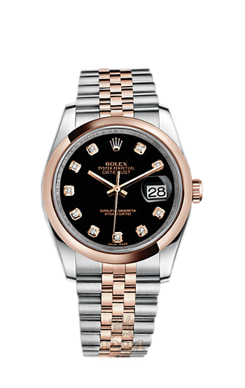 Rolex Datejust Watch 116201-0066 36 mm Steel / Pink gold Case Black Dial
