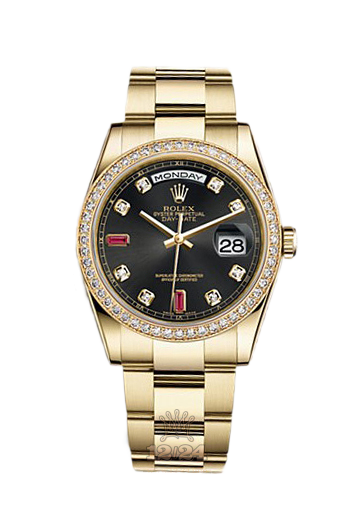 Rolex Day-Date Watch 118348-0209 36 mm Yellow gold Case Black Dial