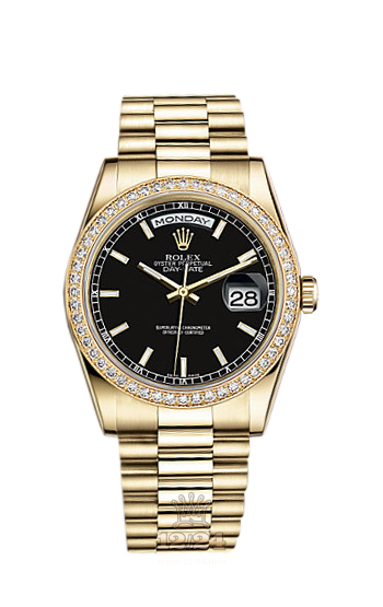 Rolex Day-Date Watch 118348-0123 36 mm Yellow gold Case Black Dial