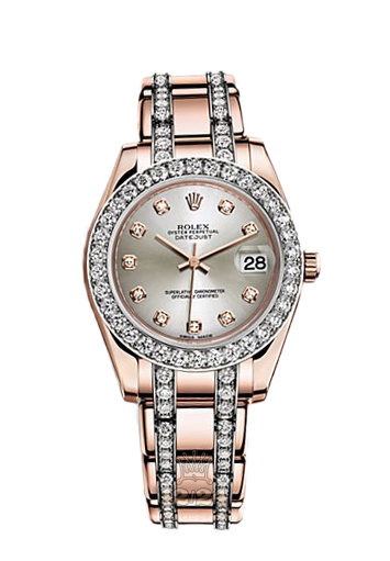 Rolex Pearlmaster Watch 81285-0034 34 mm Pink gold Case Silver Dial