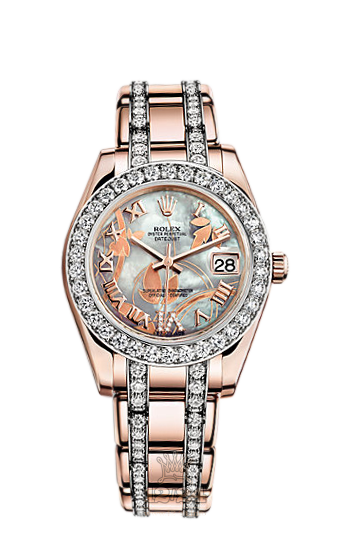 Rolex Pearlmaster Watch 81285-0003 34 mm Pink gold Case White Dial