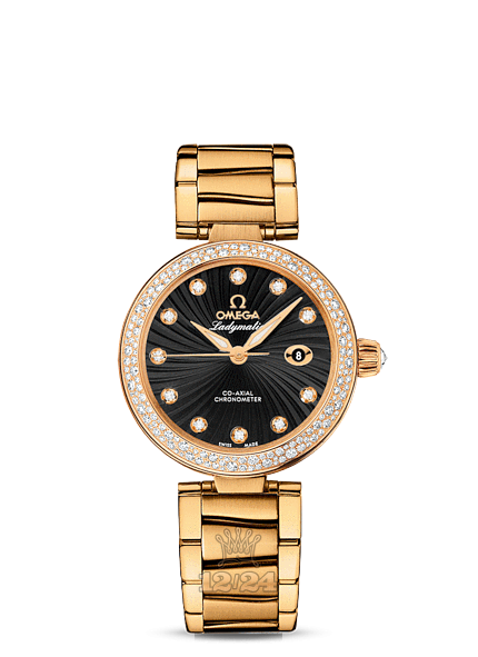 Omega Ladymatic Watch 425.65.34.20.51.002 34 mm Yellow gold Case Black Dial