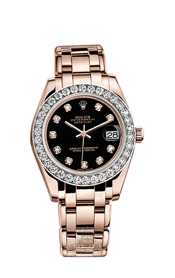Rolex Pearlmaster Watch 81285-0025 34 mm Pink gold Case Black Dial