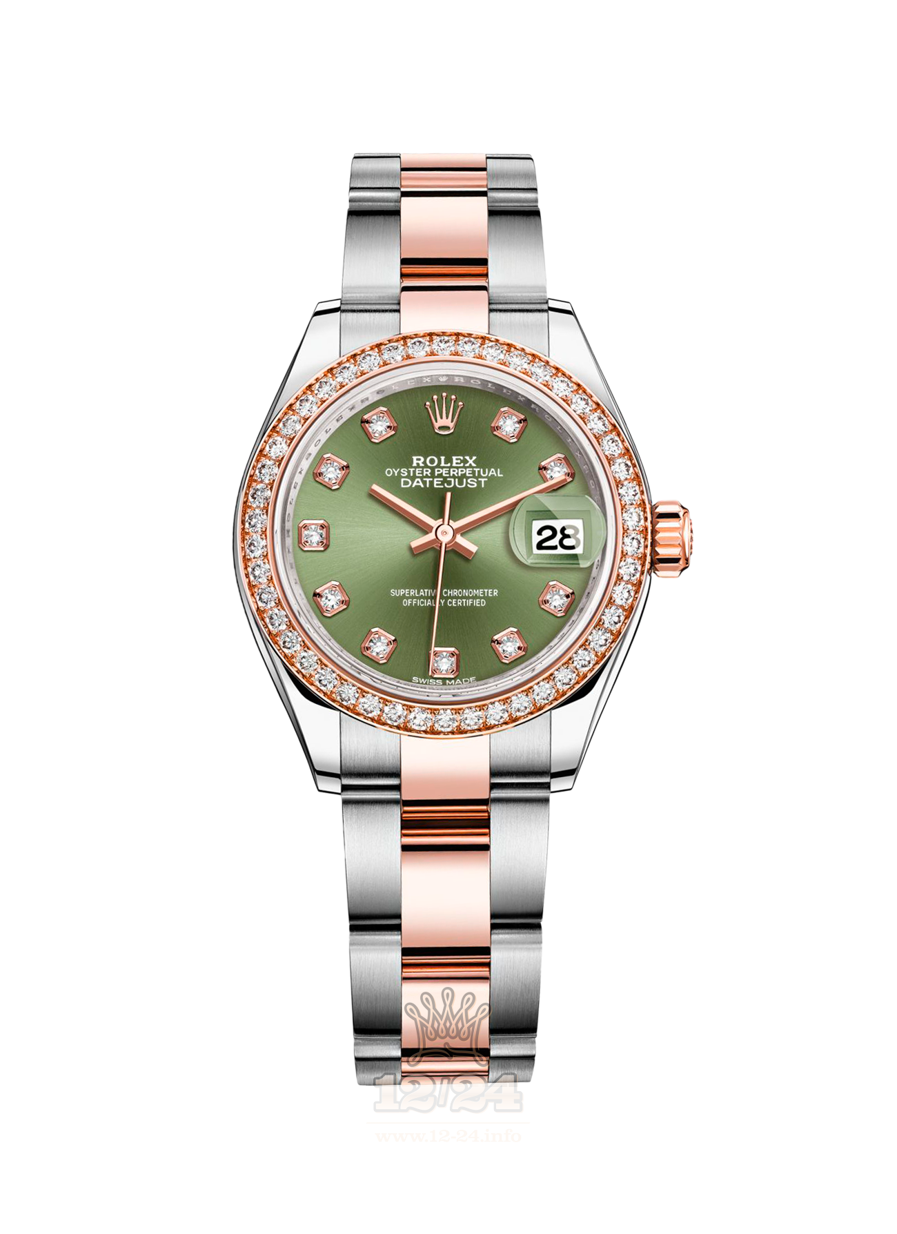 Rolex Datejust Watch 279381rbr-0008 28 mm Steel / Pink gold Case Green Dial