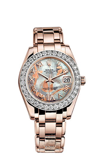 Rolex Pearlmaster Watch 81285-0009 34 mm Pink gold Case White Dial