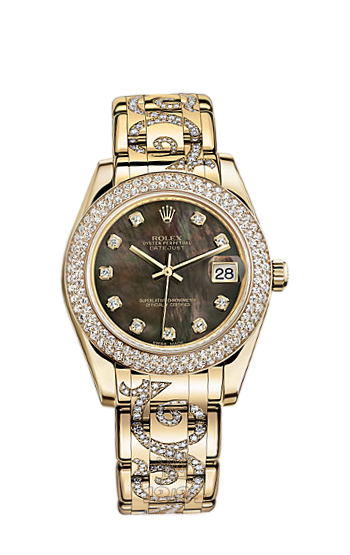 Rolex Pearlmaster Watch 81338-0097 34 mm Yellow gold Case Black Dial