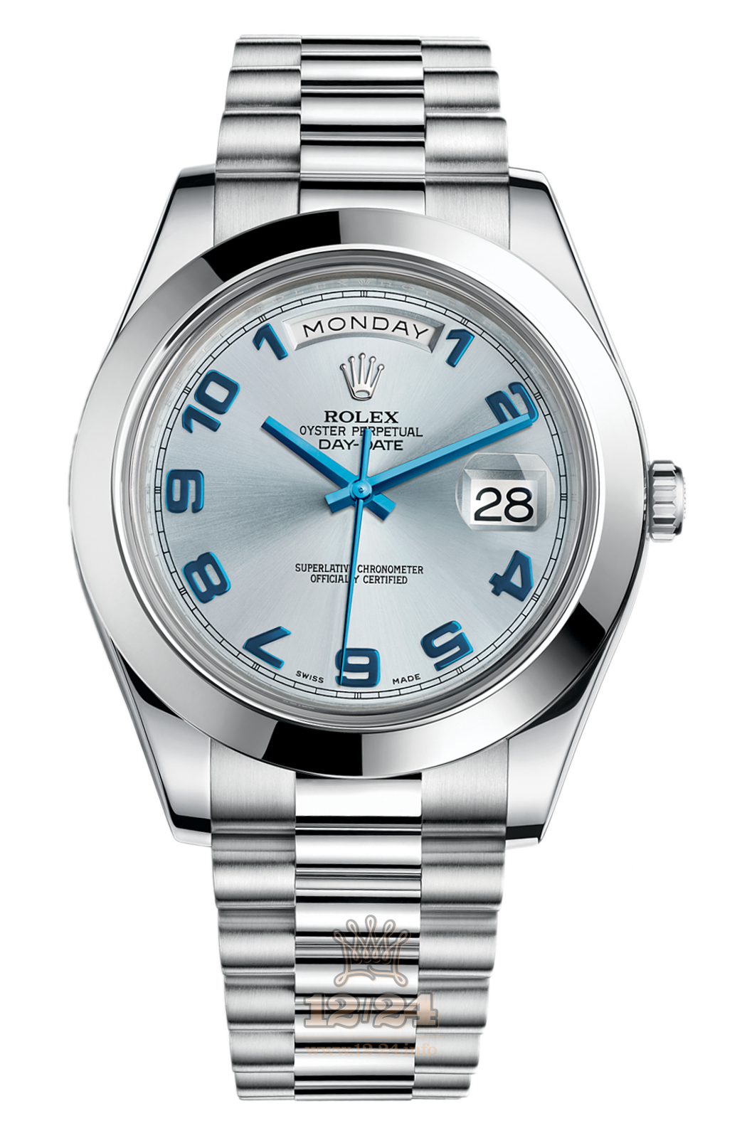 Rolex Day-Date II Watch 218206-0010 41 mm Platinum Case Silver Blue Dial