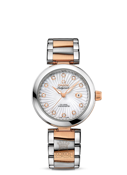 Omega Ladymatic Watch 425.20.34.20.55.001 34 mm Ceramics Steel / Pink gold Case White Dial
