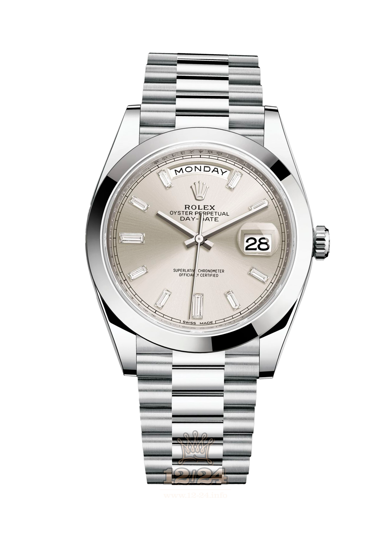 Rolex Day-Date Watch 228206-0012 40 mm Platinum Case Silver Dial