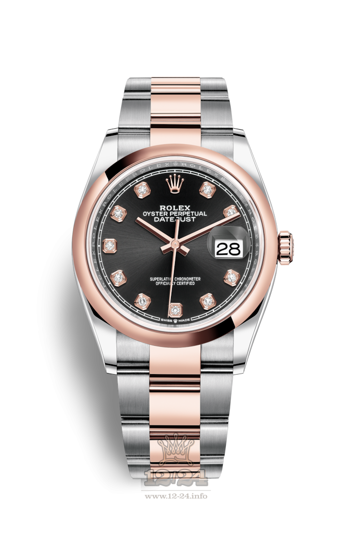 Rolex Datejust Watch 126201-0020 36 mm Steel / Pink gold Case Black Dial