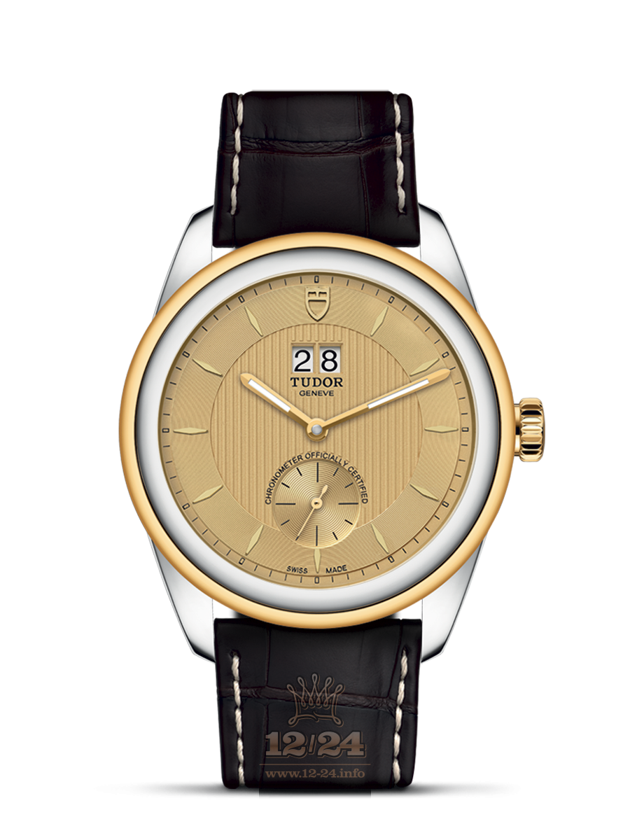 Tudor Glamour Watch M57103-0021 42 mm Stainless steel Yellow gold Case Golden Dial