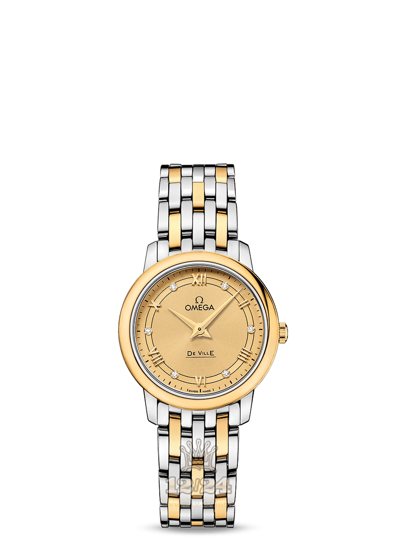 Omega Prestige Watch 424.20.27.60.58.003 27 mm Steel / Yellow gold Case Golden Dial