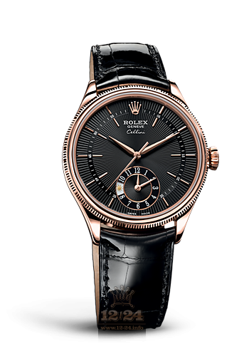 Rolex Cellini Dual Time Watch 50525-0007 39 mm Pink gold Case Black Dial