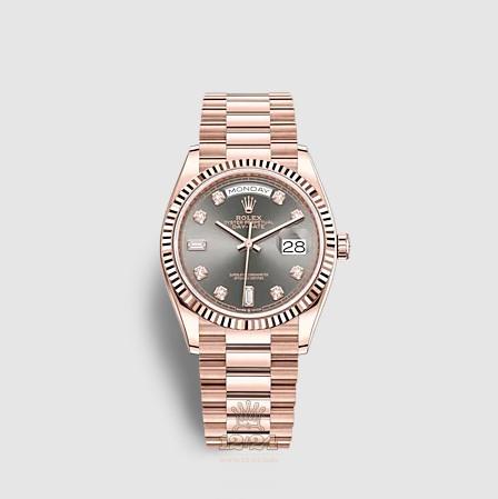 Rolex Day-Date Watch 128235-0050 36 mm Pink gold Case Gray Dial