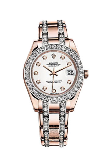 Rolex Pearlmaster Watch 81285-0040 34 mm Pink gold Case White Dial