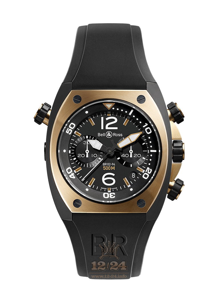 Bell & Ross Marine Watch BR02-CHR-BICOLOR 44 mm Stainless steel Pink gold PVD coating Case Black Dial