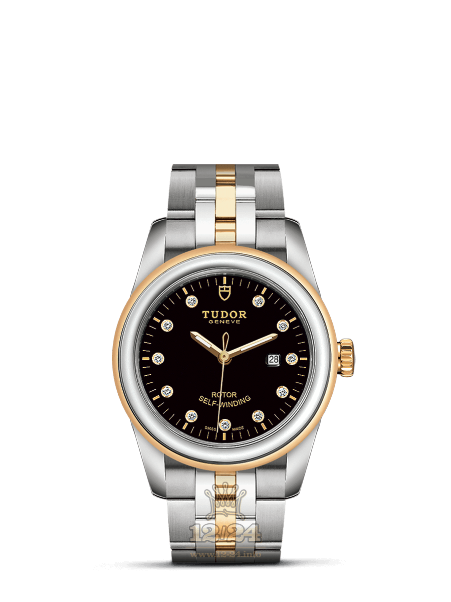 Tudor Glamour Watch M53003-0008 31 mm Stainless steel Yellow gold Case Black Dial
