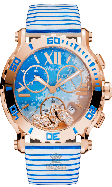 Chopard Happy Diamonds Watch 283581-5011 42 mm Pink gold Case Blue Dial