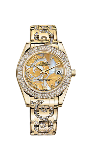 Rolex Pearlmaster Watch 81338-0087 34 mm Yellow gold Case White Golden Dial