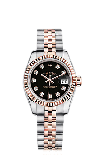 Rolex Lady-Datejust Watch 179171-0023 26 mm Steel / Pink gold Case Black Dial