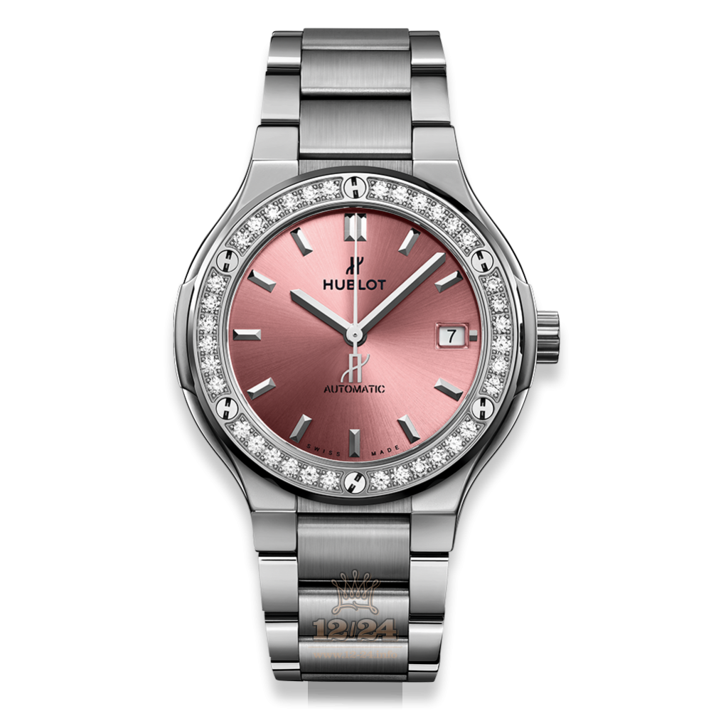 Hublot Classic Fusion Watch 568.NX.891P.NX.1204 38 mm Titanium Case Pink Dial