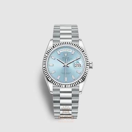Rolex Day-Date Watch 128236-0009 36 mm Platinum Case Blue Dial
