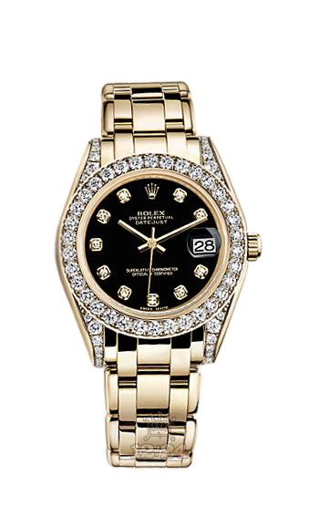 Rolex Pearlmaster Watch 81158-0042 34 mm Yellow gold Case Black Dial