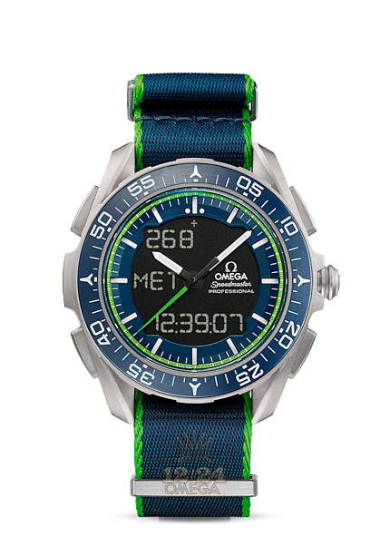 Omega Speedmaster Watch 318.92.45.79.03.001 45 mm Titanium Case Dark blue Green Dial