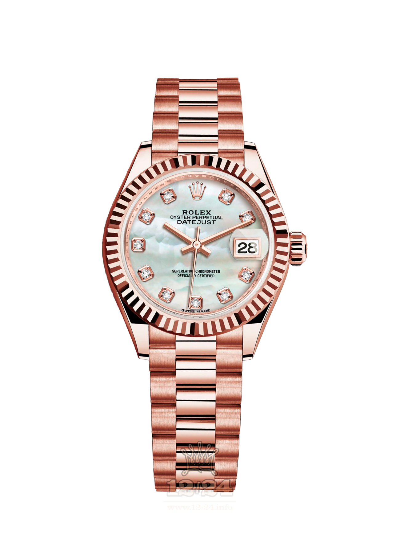 Rolex Datejust Watch 279175-0017 28 mm Pink gold Case White Dial