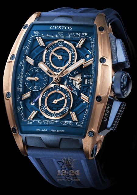 Cvstos Challenge Watch Challenge Chrono II Brancard Blue 54 mm Pink gold Titanium Case Golden Dark blue Dial